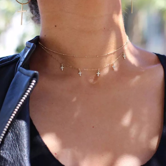 Jewelry - Crystal Cross ♡ Layered Choker GIFT